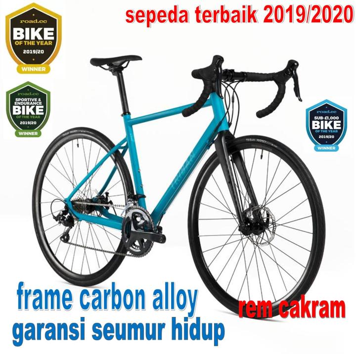 sepeda balap road bike roadbike triban rc fivehundred frame alloy carbon  disc brake rem cakram profesional pro import shimano sora race racing best 
