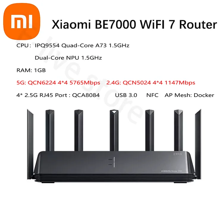 Xiaomi Mi WiFi Router 7000 Wireless Support Update WiFi6 WiFi7 7000M Max  Speed 4 2.5G Dual WAN/LAN Ports USB 3.0 NAS SAMBA MESH