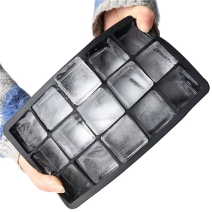 Cetakan Es Batu Silikon Hitam 15 Kotak untuk Minuman - Tahan Lama dan Reusable