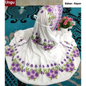 Mukena Terusan Dewasa Bahan Rayon Twill Motif Bordir Bunga Anyelir Cantik