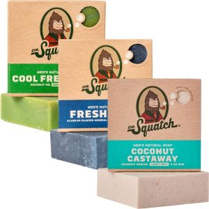 Xà phòng tự nhiên Dr. Squatch cho nam - Xà phòng chế biến lạnh không có hóa chất mạnh - Dừa Castaway Fresh Falls & Cool Aloe (5 oz 3 gói)