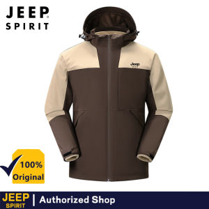 JEEP SPIRIT Mens Mountaineering Robe New Solid Color Windproof and Waterproof Outdoor Adventure Three-in-one Windbreaker Mens Hooded Jacket