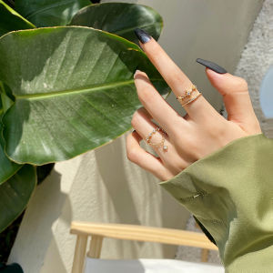 เกาหลีสไตล์พู่โซ่แหวนดาวสําหรับผู้หญิงคู่เปิดแหวนเพชรเพทายสาว Elegant เครื่องประดับสตรี