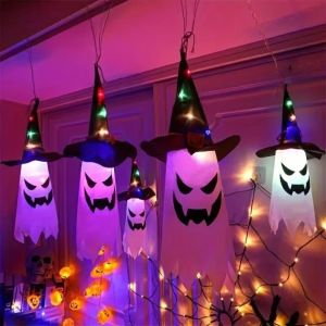 DIVATEN Glowing Light Witch Hat Lanterns Lightweight Hanging Decoration Party Decor Props  Ghost Glowing Halloween Decorations Halloween