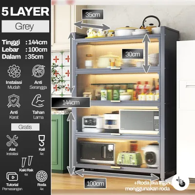 SALE 8.8 Rak Dapur Besi | Lemari Piring besi Multifungsi Tertutup Baja Tebal Anti Debu & Karat