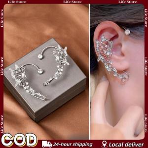 Zircon Butterfly Elf Ear Clip Sweet Girls Women Hollow Butterfly Wings Earrings Without Ear Piercing