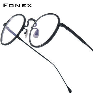 FONEX Pure Titanium Glasses Frame Women Brand Design Vintage Retro Round Eyeglasses Men Full-Rim Japanese High-Quality Ultralight Custom Myopia Optical Prescription Eyewear LO06