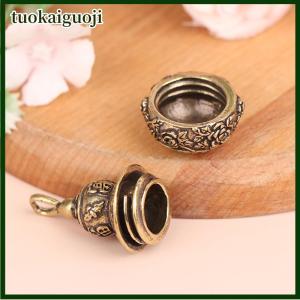 tuokaiguoji กล่องยาพวงกุญแจรถทรงน้ำเต้าทองเหลืองนำโชคกล่องใส่ยา