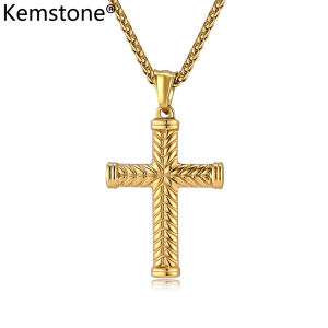 Kemstone nam cổ điển mạ vàng chữ thập bằng thép không gỉ trang sức mặt dây chuyền