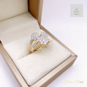 แหวนเพชรหน้ากว้างกระจุกดอกไม้สามวง ขนาดฟรีไซค์ สวยเด่นเต็มหน้านิ้ว