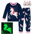 Pajamas for Kids Girl Unicorn Clothes Stars Pink Cute Cartoon Clothes Baby Glow in the Dark Long Sleeves Sleepwear Set 2-10 Years. 