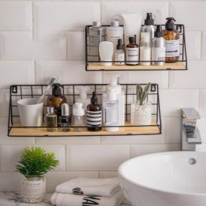 [HCM] Kệ Sắt Đáy Gỗ Treo Tường Để Đồ Đa NăngTrang Trí Nhà Cửa Decor Quán Xá - Tặng Kèm Đinh Và Miếng Dán Tường-CA666
