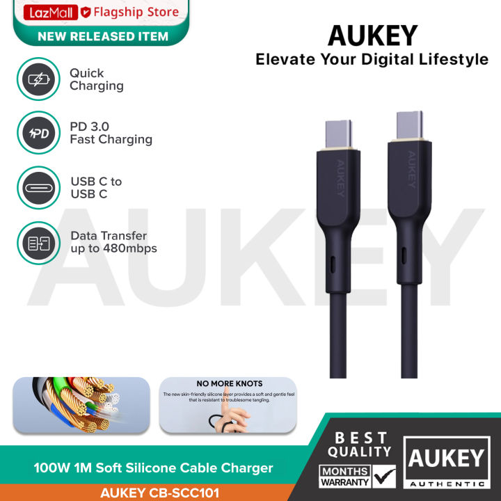 Aukey Circlet Blink 100W 1m Silicone USB-C to USB-C Cable (CB-SCC101)