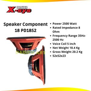 X-Sys Speaker Woofer 18 PD 1852 Komponen Sepeker 18 Inch 2500 Watt