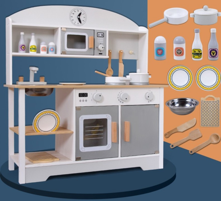 Wooden Japanese Style White Kitchen Pretend Play Set Cooking