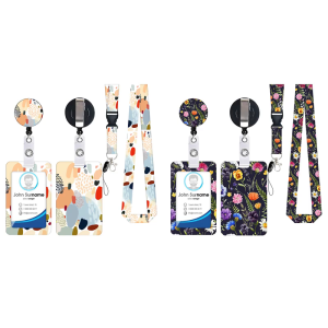 Flowers Badge Card Holder Reel Carabiner Clip Lanyard Card Holder Oil Painting Neck Strap Present for Nurse Student