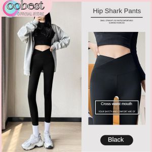 oobest กางเกง วิ่ง หญิง กางเกงออกกำลังกาย กางเกงฉลามฤดูใบไม้ร่วงกลางกางเกงด้านนอกสวมใส่กางเกงข้ามเอวสูงท้องยกสะโพกสตรีแข็ง Leggings