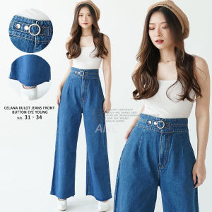 Celana Panjang Denim Cewek - Celana Kulot Jeans Front Button Eye YOUNG