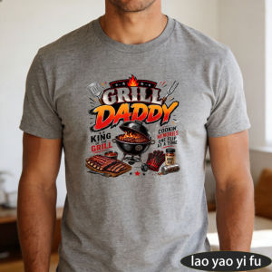[Local Stock] HBESTY  Grill Daddy King Of The Grill BBQ Meat Grilling Tools Graphic Men Summer Cotton T Shirt Barbecue Dad Vintage Short Sleeve Tee