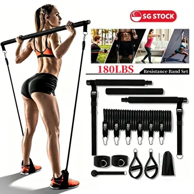 Pilates Bar Stick Kit Resistance Bands Trainer Yoga Pull Rods Pull Rope Portable Home Gym Exercise Body Wor