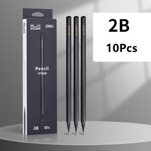DELI Black Wood Graphite Pencils 10pcs Pack HB 2B Professional Drawing Writing Pencils for School Office Stationery