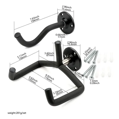 PLAYOU Wall Mount Slatwall Horizontal Electric Guitar Holder Bass Stand Rack Hook Guitar Bracket with Screw Set