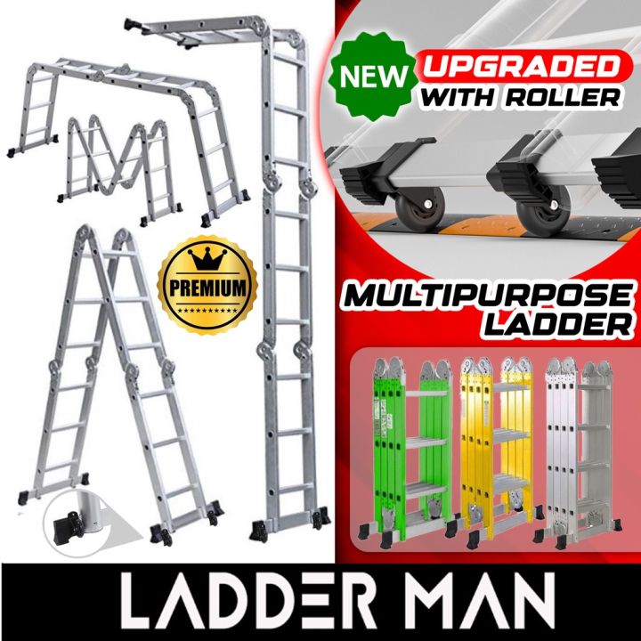 12/16/20 Step Aluminium Multipurpose Ladder With Roller Tangga Lipat