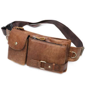 EDERN Mens Genuine Leather Waist Bag Retro Casual Chest Bag Cellphone Fanny Pack Cowhide Belt Bag Hip Bumbag Sling Bag for Men