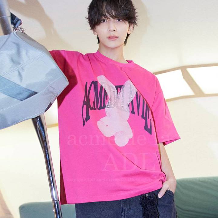 JEONGHAN Same Style ADLV 24SS New Letter Fluffy Rabbit Print Casual T ...