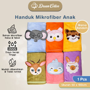 Dreamcotton Handuk Microfiber Anak Motif Animals Uk 50x100cm Towel Halus Lembut Anti Bakteri Anti Alergi