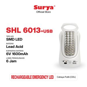 Surya Lampu LED Emergency 2 Sisi 30 Led Sisi A + 30 Led Sisi B SHL 6013 + USB