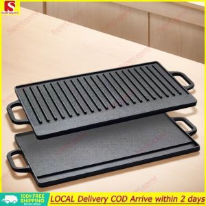 Rust-Resistant Cast Iron Griddle Plate with Double Handles for Indoor and Outdoor Cooking of Breakfast and Steaks