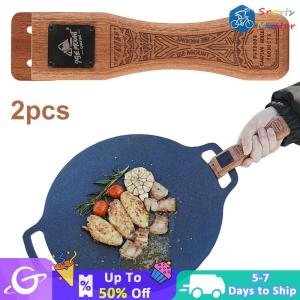 Sapele Outdoor Grill Pan Handle Ergonomic Anti-Scalding Solid Wood Handle Barbecue Pan Handle Outdoor Camping Tool