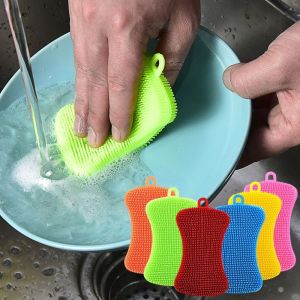MMLUCK Double Sided Silicone Dishwashing Brush Reusable Soft Pot Pan Sponge Scrubber Multipurpose Flexible Washing Cleaning Brushes for Household