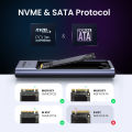 UGREEN กล่องใส่ HDD 10Gbps Dual Protocol M.2 NVME and SATA SSD Case USB C 3.2 Gen2 Compatible with M.2 M-Key(NVME)/M&B-Key(SATA) Model: 90408. 