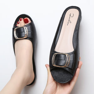 JS Fashion Lady Slip On Jelly Shoe Slides Slipper Kasut Perempuan Selipar Bertumit 女神新款半包中跟凉鞋
