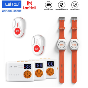 CallToU Wireless Caregiver Pager System 1000FT - Digital Display Receivers SOS Call Buttons & Wristwatch Alert Buttons - Range with Low Power Indicator CC28