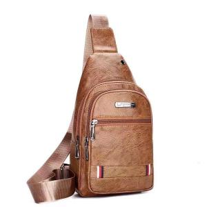 QNQN กระเป๋าสะพายไหล่ PU แบบสบาย ๆ สำหรับผู้ชาย กีฬากลางแจ้งแบบพกพากระเป๋าสะพายไหล่หนังนิ่มความจุขนาดใหญ่ซิปสีทึบกระเป๋าสะพายไหล่เดินทางใต้วงแขน