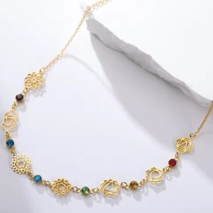 COVIEEZB Thép không gỉ Vòng cổ 7 luân xa Phong cách choker Màu vàng Dây chuyền dây yoga Bùa quyền lực Bù đắp sự quyến rũ Vòng cổ quyến rũ Chakra Thiền định