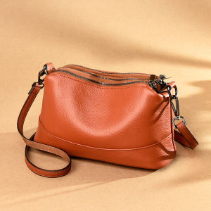 IELGY simple zipper top layer cowhide messenger bag women