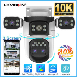 LS VISION 10K 4 Lens 3 Screen 10X Optical Hybrid Zoom WIFI CCTV Camera 20MP Linkage PTZ Cam Humanoid Tracking Home Security Camera Outdoor Waterproof Night Vision 24 Hours Record IP Cameras
