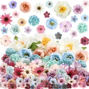 Artificial Flower Heads Mini Pink Faux Fake Peony Daisy Rose Flowers for DIY Crafts Decor 50Pcs