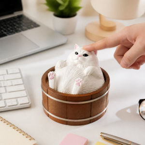 Bathtub Cat Fidget Clicker Toy Cute Mini Desk Ornament Tekan Klik Stress Relief Focus Gift