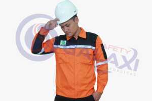 Wearpack STELAN Kemeja Safety Lengan Panjang Warna OREN KOMBINASI HITAM