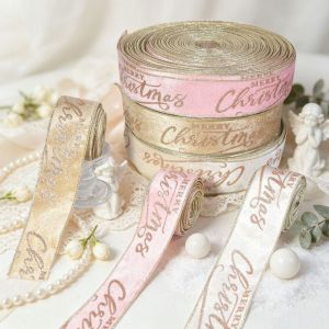 GAOSU DIY Craft Christmas Wrapping Ribbon Craft Ribbon 6.3cm Bow Decorative Webbing Classic Golden Edge Gift Wrapping Ribbon Holiday Decoration