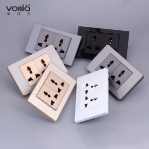 Vollia Gray 1/2/3/4 Gang 1/2 Way Wall Switch for Light Electrical Switch and Outlet Tempered Glass Panel Board for House 15amp Universal 3/6 Pin Plug Wall Outlet Socket with USB Modern Wall Light Switch Off/on Lamp 220V Dimming/Speed Switches with Ground
