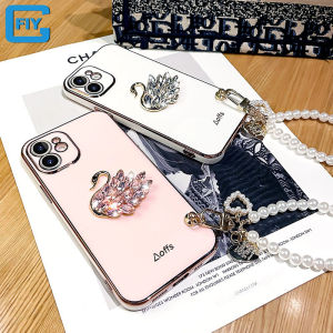 For VIVO Y01 Y15A Y15S Case Gilding Luxury Branding Colorful Shine Sparkling Diamond Beautiful Swan + Bracelet