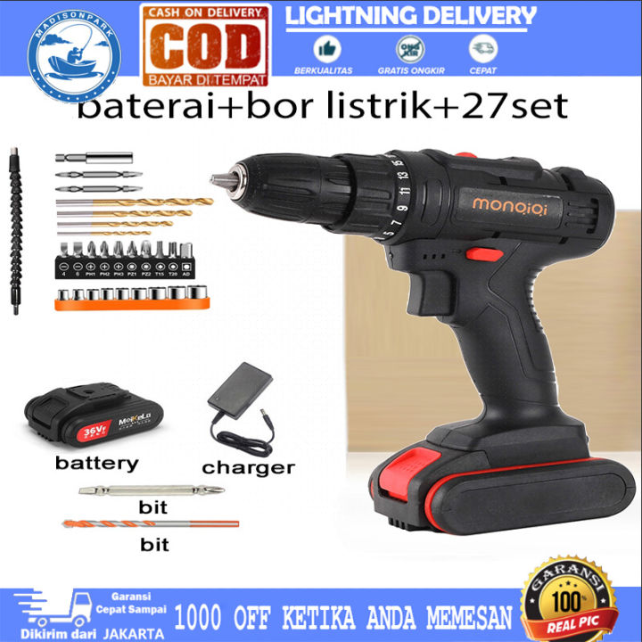 36V Mesin Bor Impact Drill / Bor baterai / Bor Tanpa Kabel / Bor