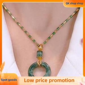 ✨QK shop✨ New Vintage Bamboo Necklace Light Luxury And Unique Imitation Jade Pendant Ancient Method Sun Totem Necklace Flower Collar Chain