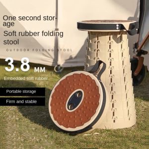 SOTOP Adjustable and Extendable Telescoping Folding Stool Collapsible Soft Rubber Seats Foldable Retractable Stool Portable Sturdy Camping Stool Outdoor